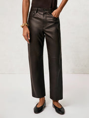 Leather Slim-Leg Trousers Chocolate | Womens