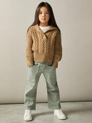 9-13 yrs Cotton-Blend Open-Collar Cable-Knit Jumper With Wool Camel | Children