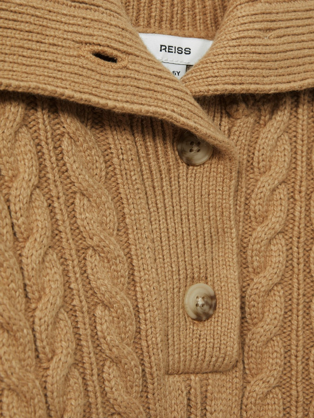 9-13 yrs Cotton-Blend Open-Collar Cable-Knit Jumper With Wool Camel | Children