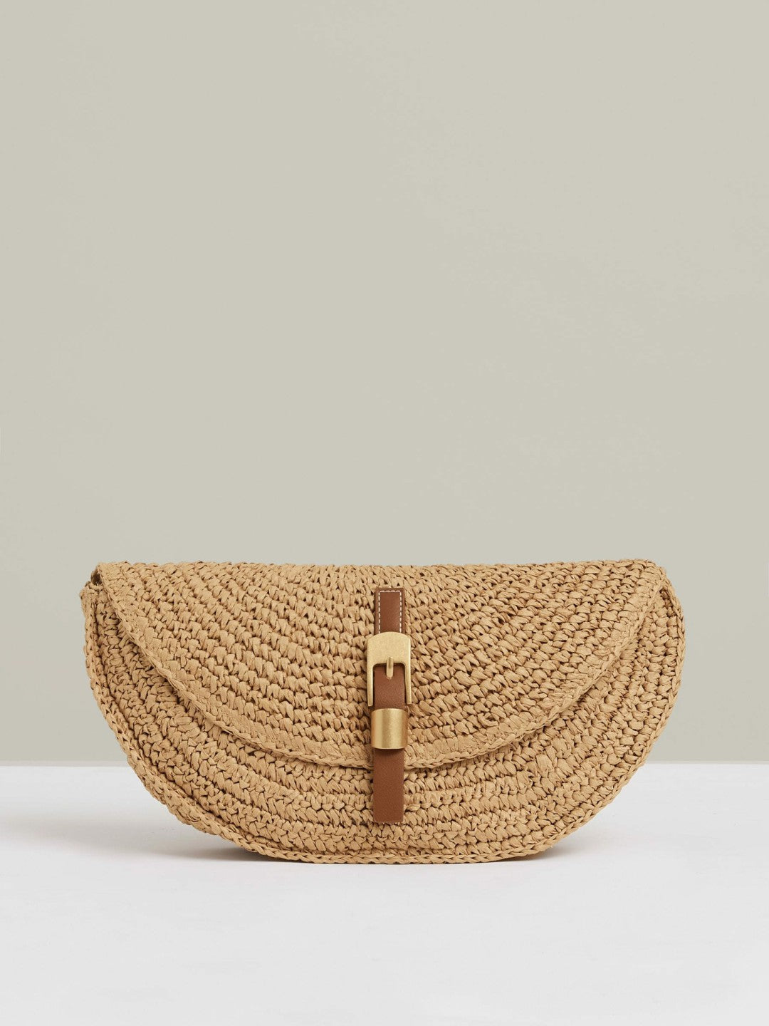 Raffia Half-Moon Clutch Bag Natural | Womens