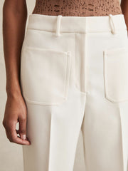 Twill Patch-Pocket Flared Trousers Cream | Womens