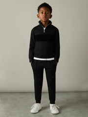 9-13 yrs Slim Fit Half-Zip Funnel Neck Velour Sweatshirt Black | Children