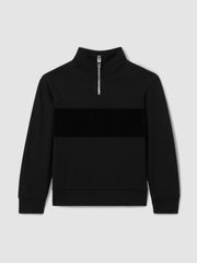 9-13 yrs Slim Fit Half-Zip Funnel Neck Velour Sweatshirt Black | Children