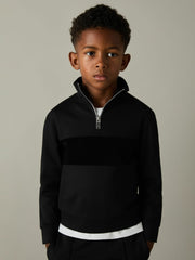 9-13 yrs Slim Fit Half-Zip Funnel Neck Velour Sweatshirt Black | Children