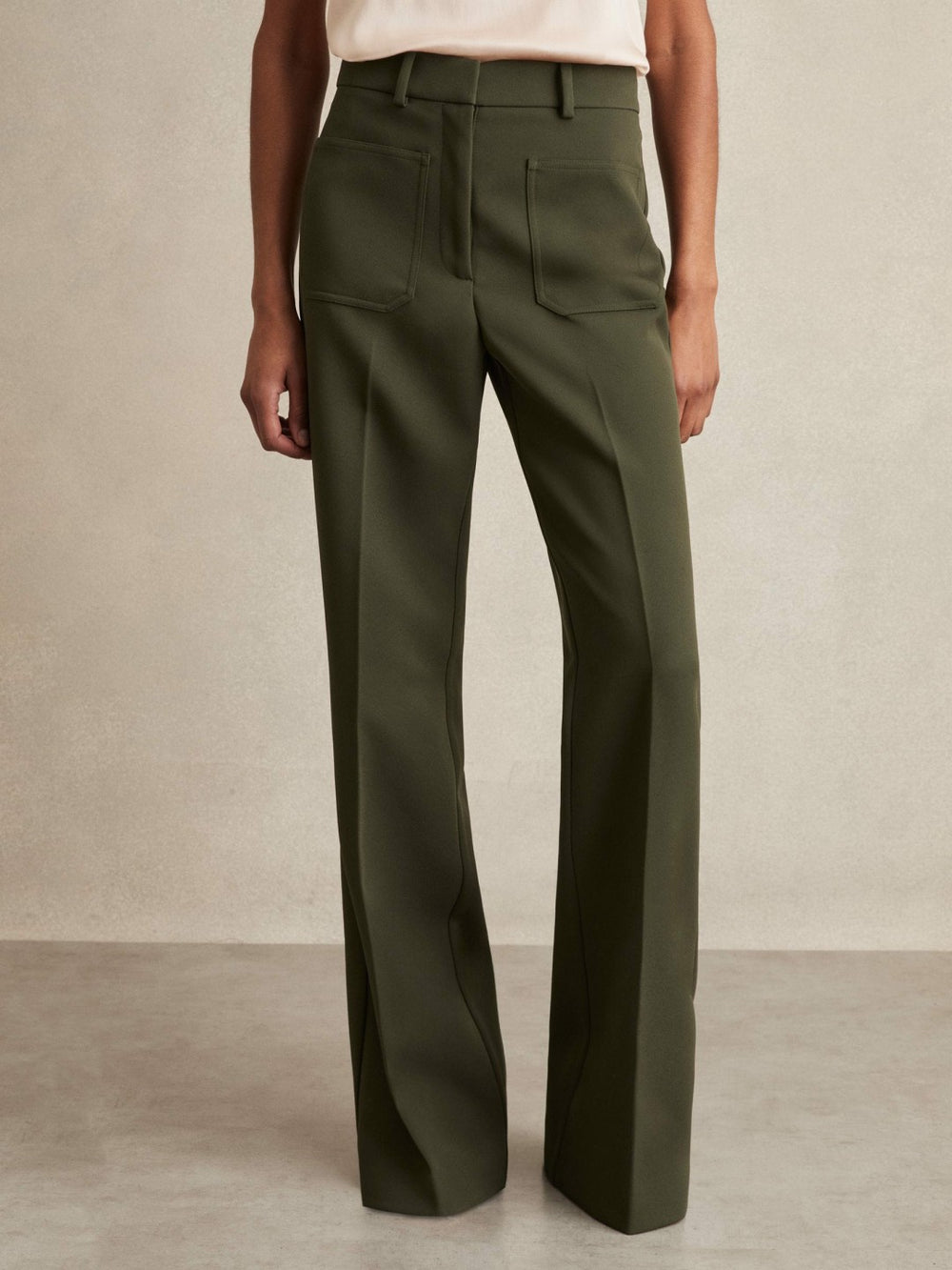 Twill Patch-Pocket Flared Trousers Green | Womens