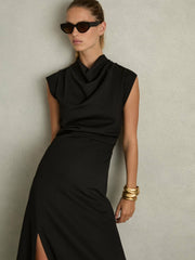 Twill-Jersey Draped Midi Dress Black | Womens