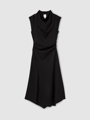 Twill-Jersey Draped Midi Dress Black | Womens