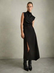 Twill-Jersey Draped Midi Dress Black | Womens