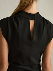 Twill-Jersey Draped Midi Dress Black | Womens