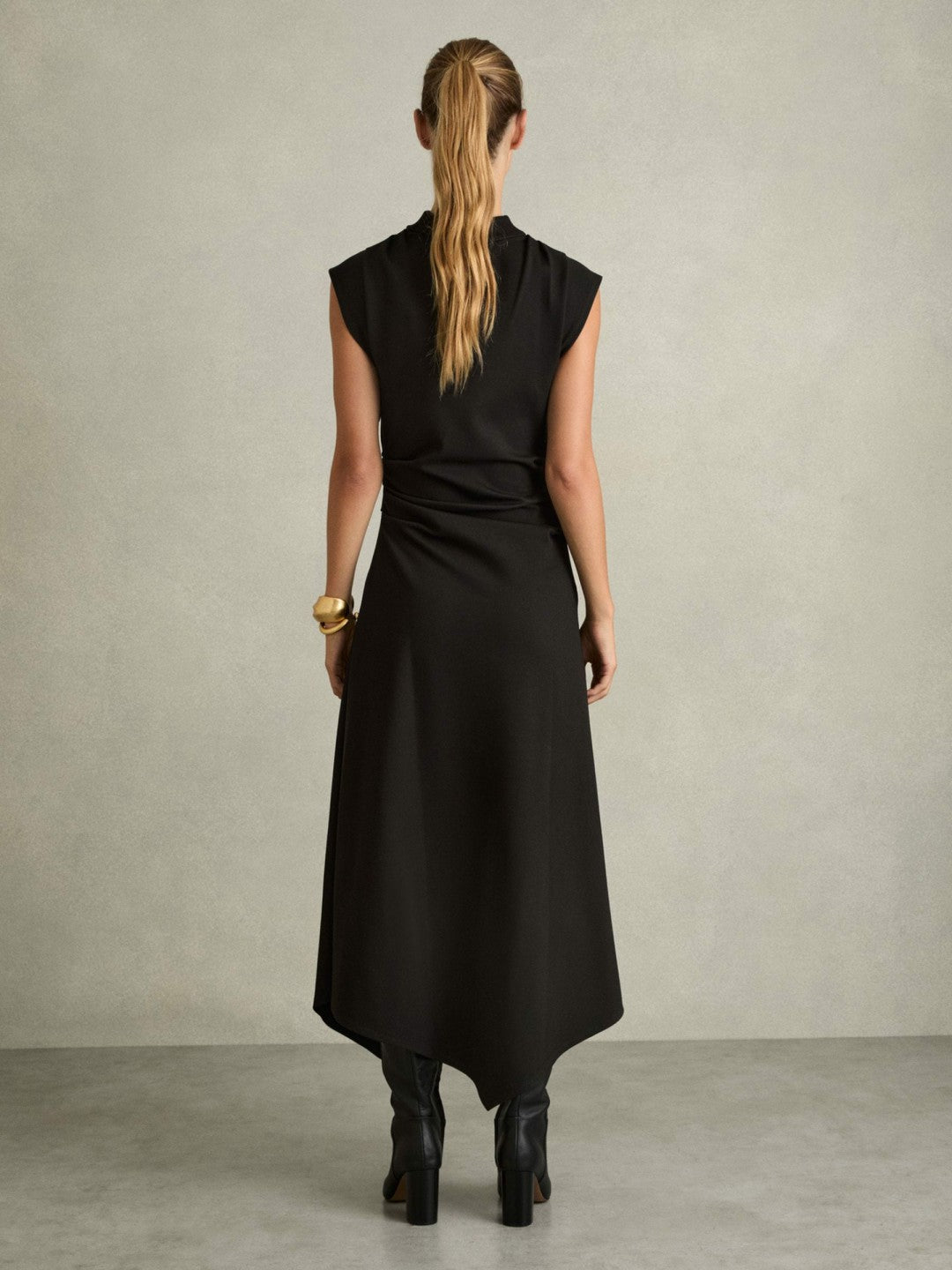 Twill-Jersey Draped Midi Dress Black | Womens
