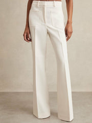Petite Twill Patch-Pocket Flared Trousers Cream | Womens