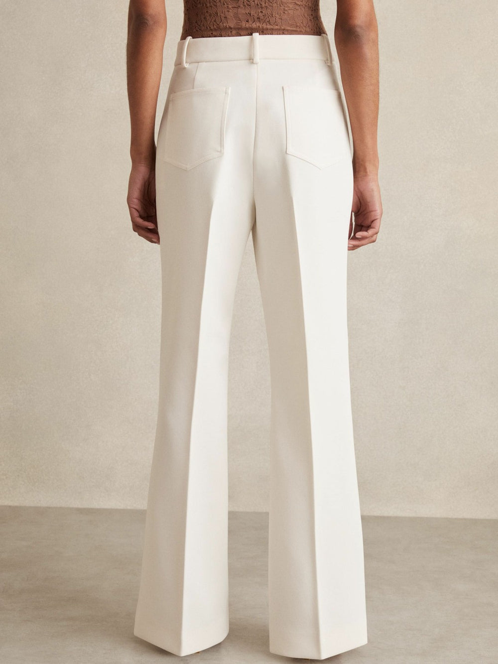 Petite Twill Patch-Pocket Flared Trousers Cream | Womens