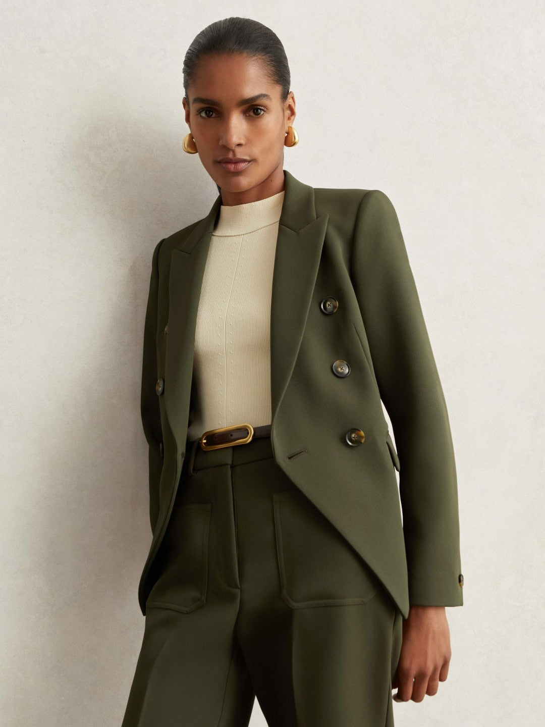 Twill Double-Breasted Blazer Green | Womens