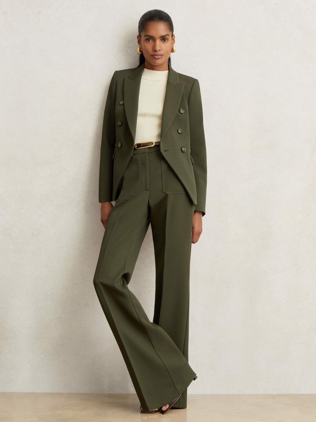 Twill Double-Breasted Blazer Green | Womens