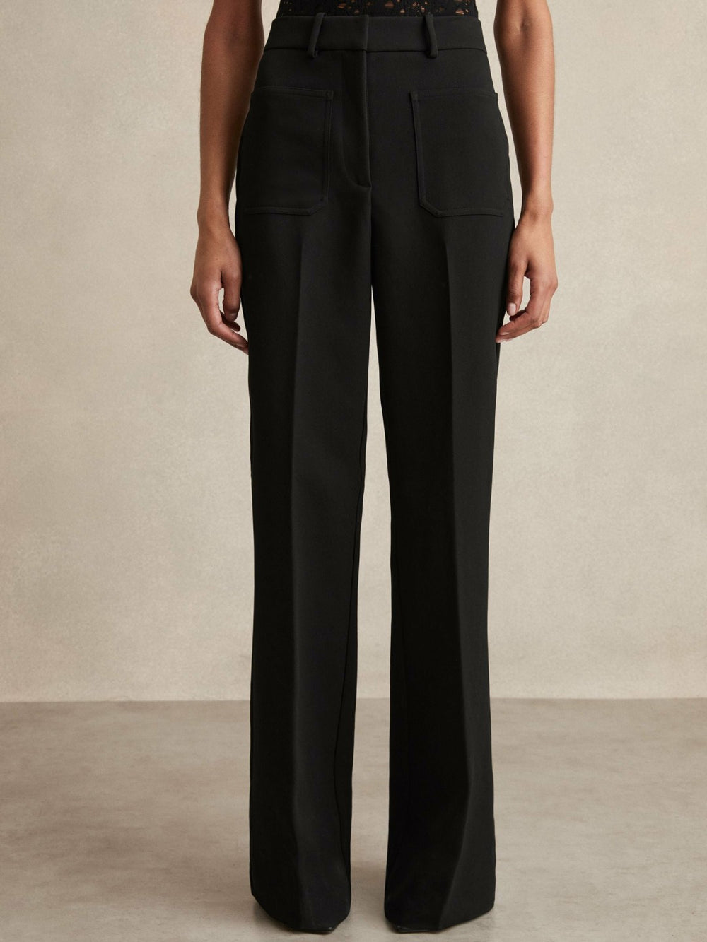 Twill Patch-Pocket Flared Trousers Black | Womens