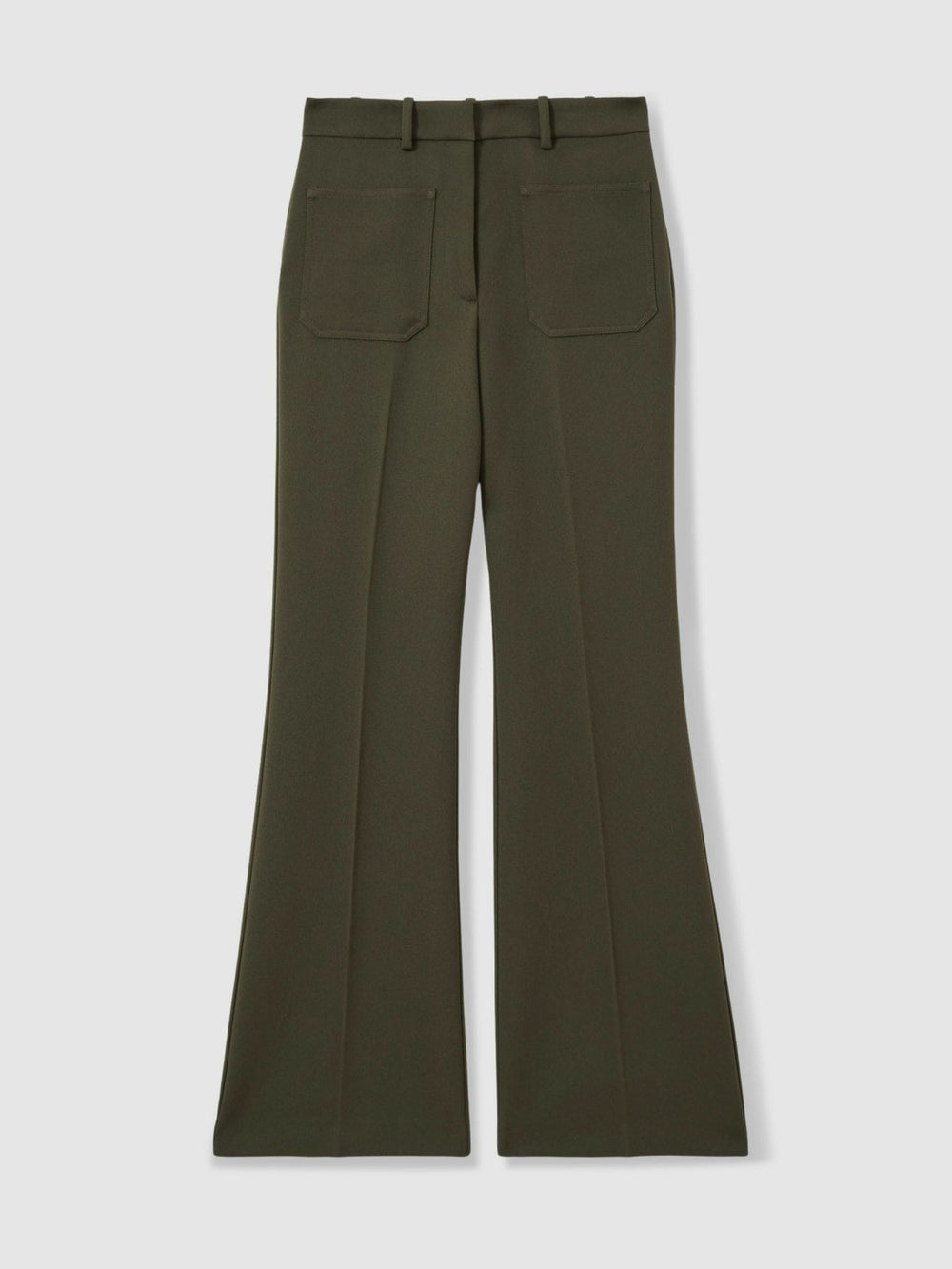 Petite Twill Patch-Pocket Flared Trousers Green | Womens