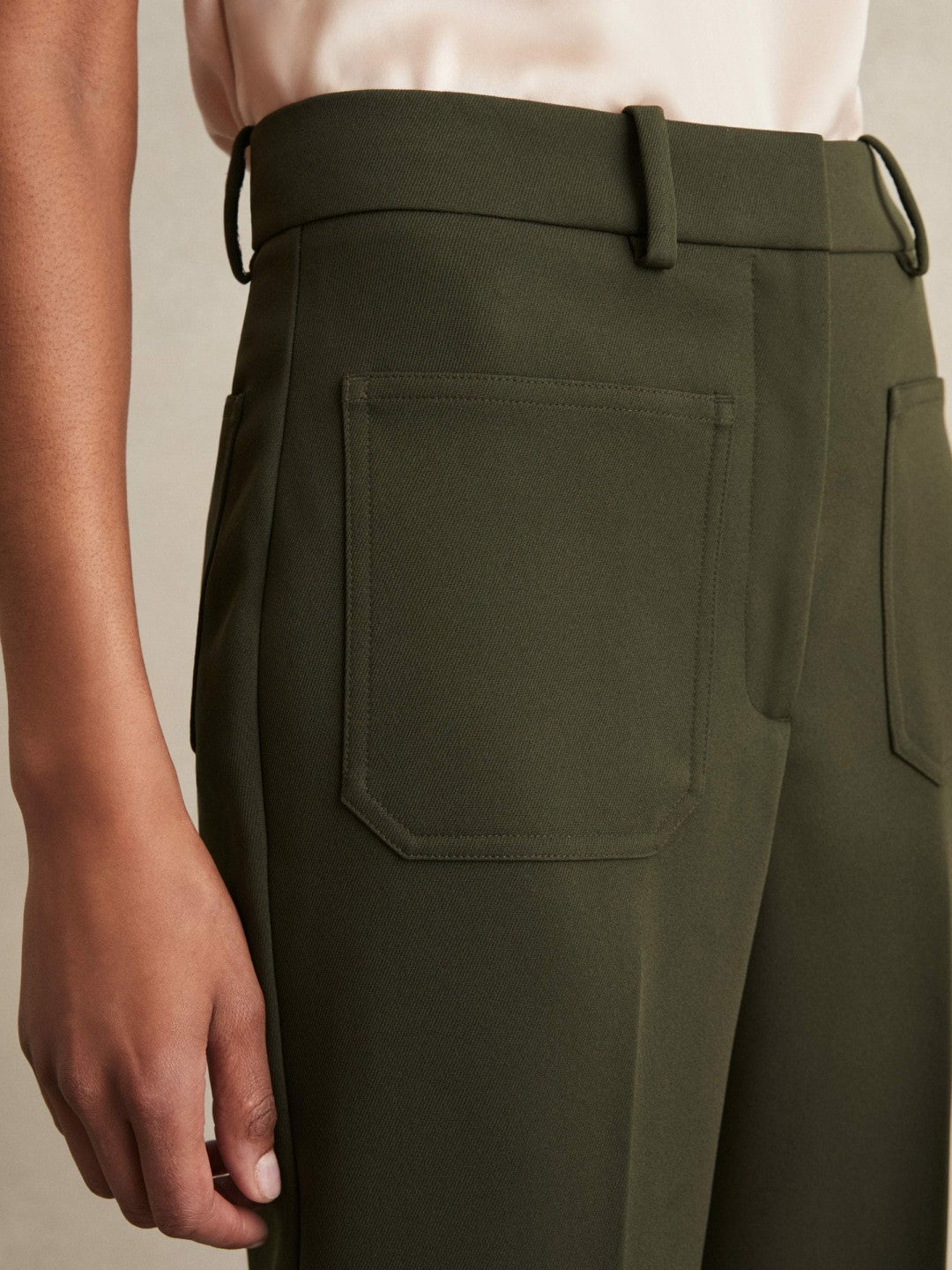 Petite Twill Patch-Pocket Flared Trousers Green | Womens