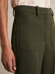 Petite Twill Patch-Pocket Flared Trousers Green | Womens