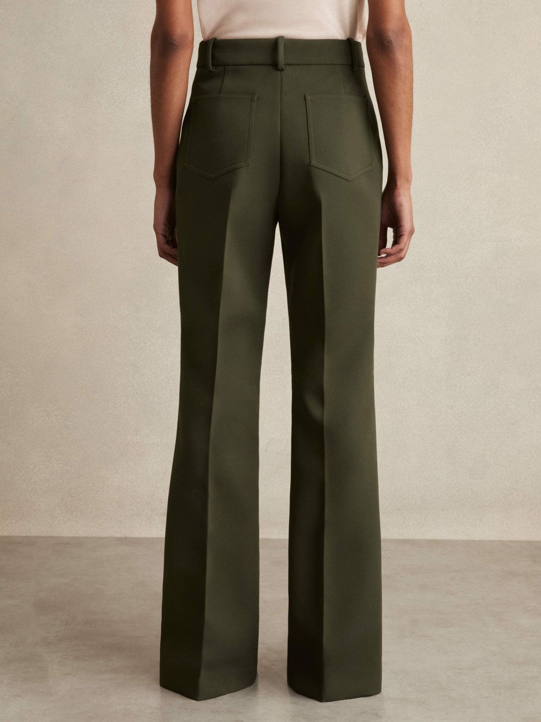 Petite Twill Patch-Pocket Flared Trousers Green | Womens