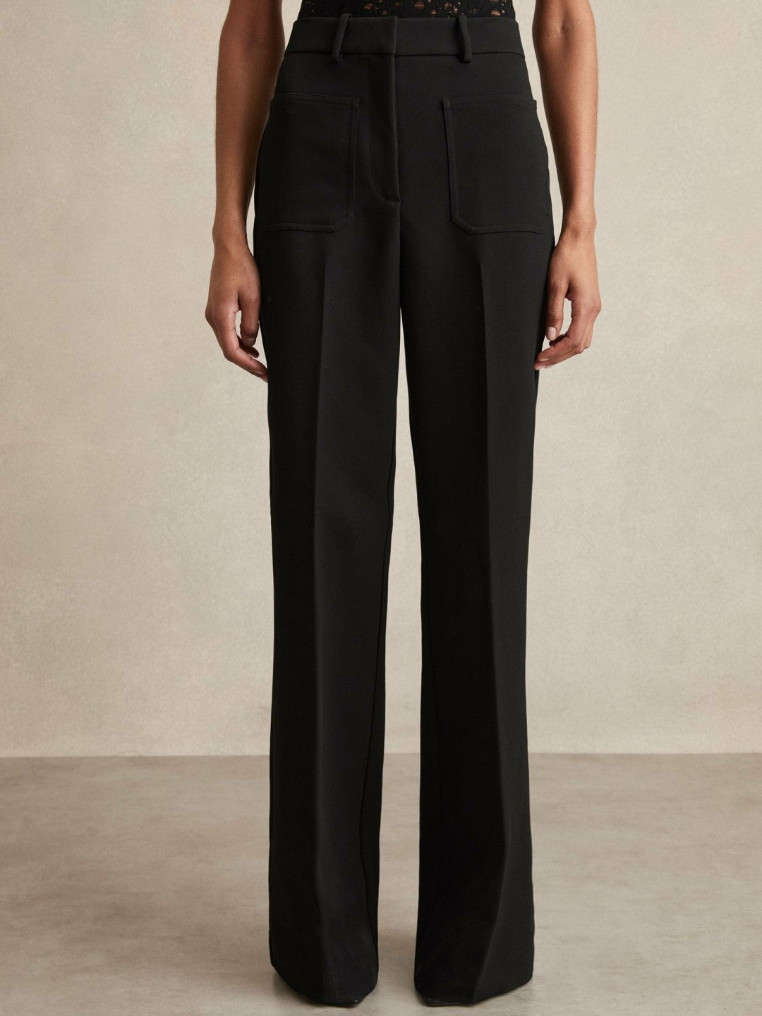 Petite Twill Patch-Pocket Flared Trousers Black | Womens