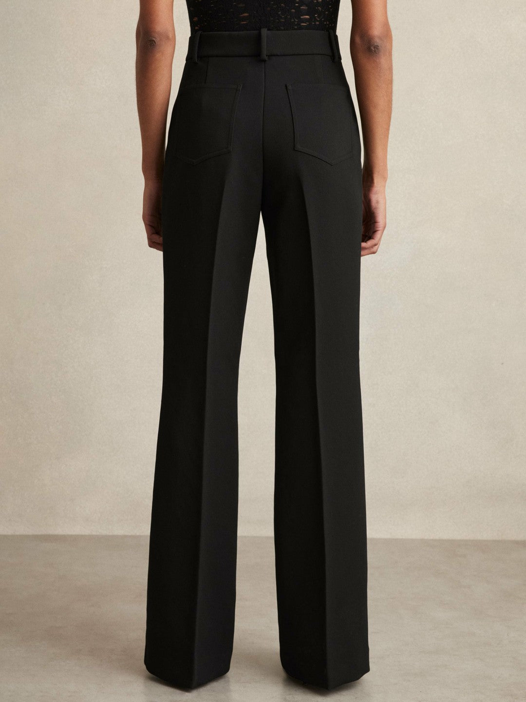 Petite Twill Patch-Pocket Flared Trousers Black | Womens