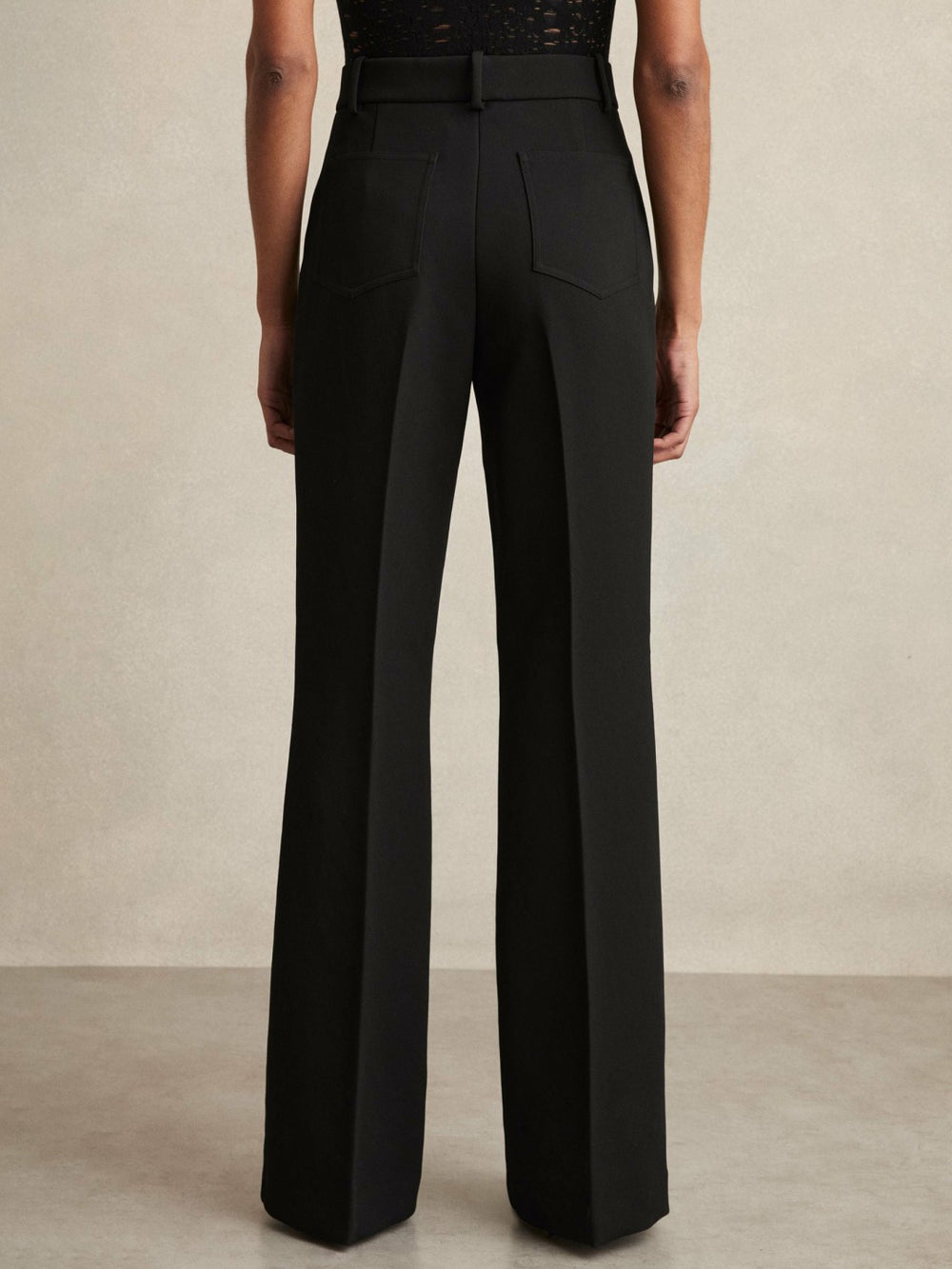 Petite Twill Patch-Pocket Flared Trousers Black | Womens