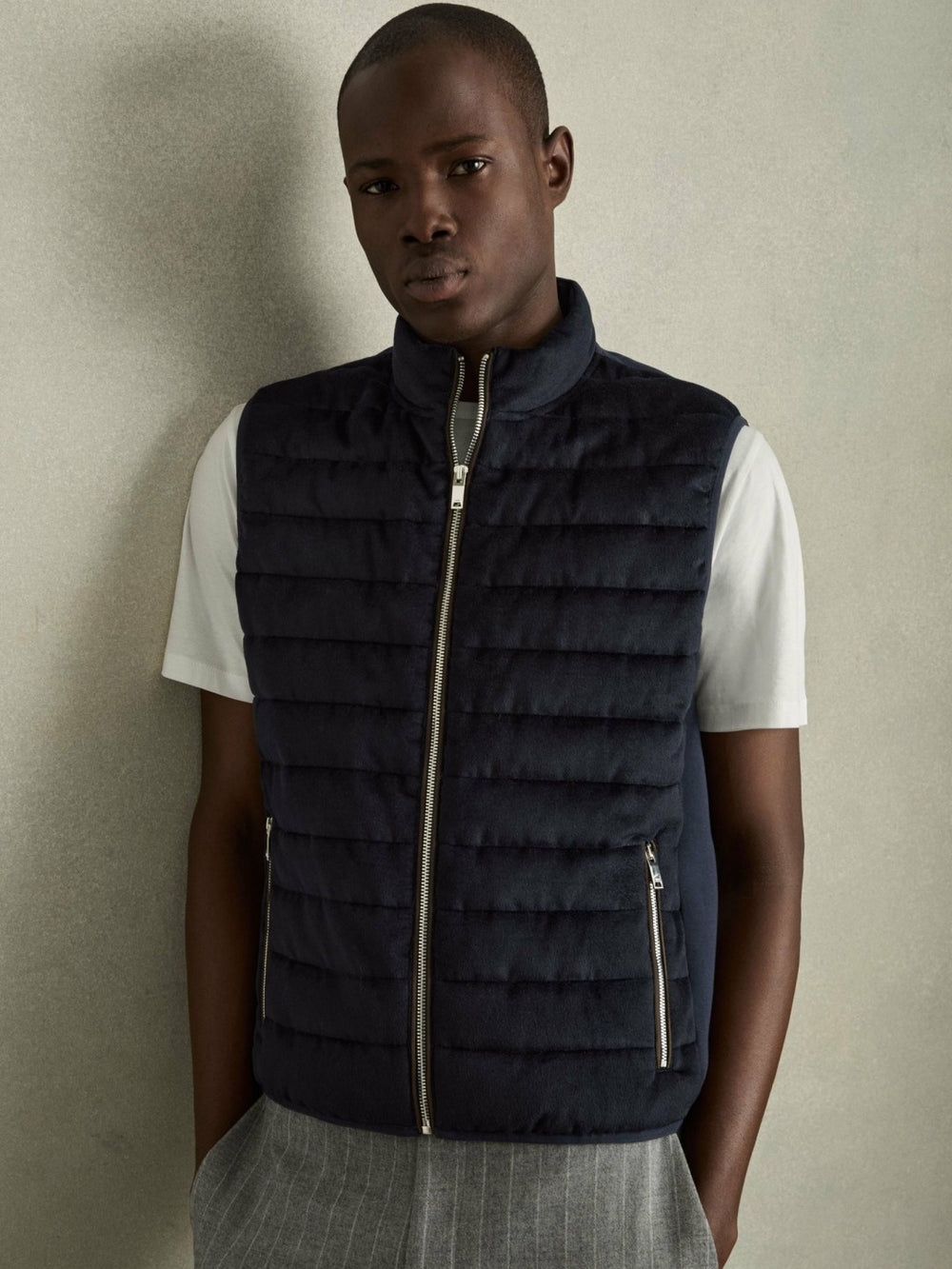 Brushed Jersey Quilted Gilet Navy | Mens