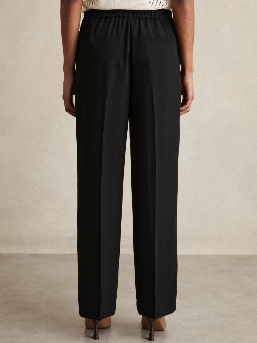 Elasticated-Waist Wide-Leg Twill Trousers Black | Womens
