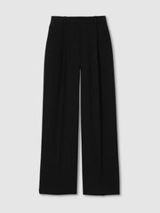 Petite Elasticated-Waist Wide-Leg Twill Trousers Black | Womens