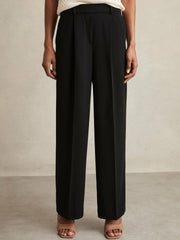 Petite Elasticated-Waist Wide-Leg Twill Trousers Black | Womens