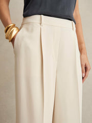 Petite Elasticated-Waist Wide-Leg Twill Trousers Cream | Womens