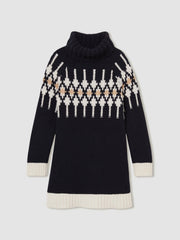 13-14 yrs Wool-Blend Fair Isle Roll-Neck Dress Navy | Children