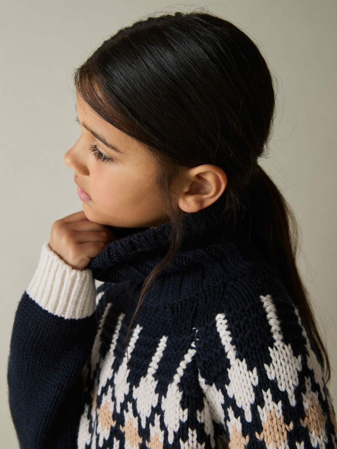 13-14 yrs Wool-Blend Fair Isle Roll-Neck Dress Navy | Children