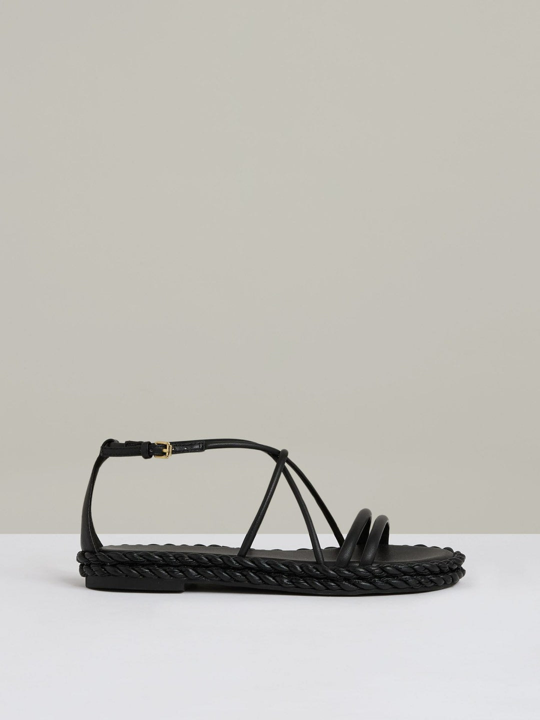 Leather Braided Flat Sandals Black | Womens