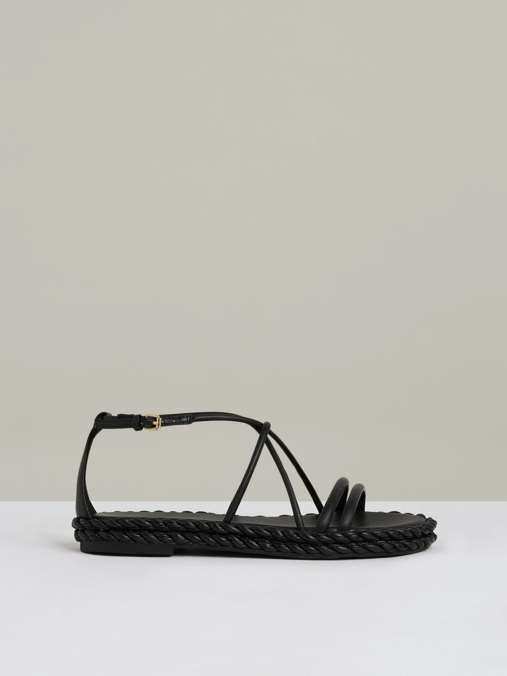 Leather Braided Flat Sandals Black | Womens