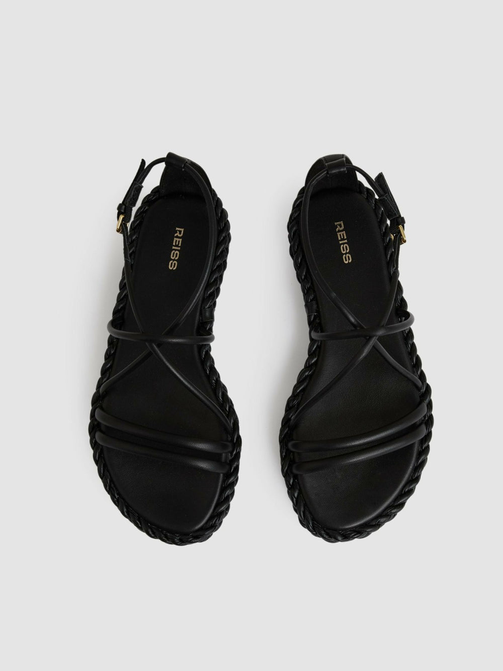 Leather Braided Flat Sandals Black | Womens