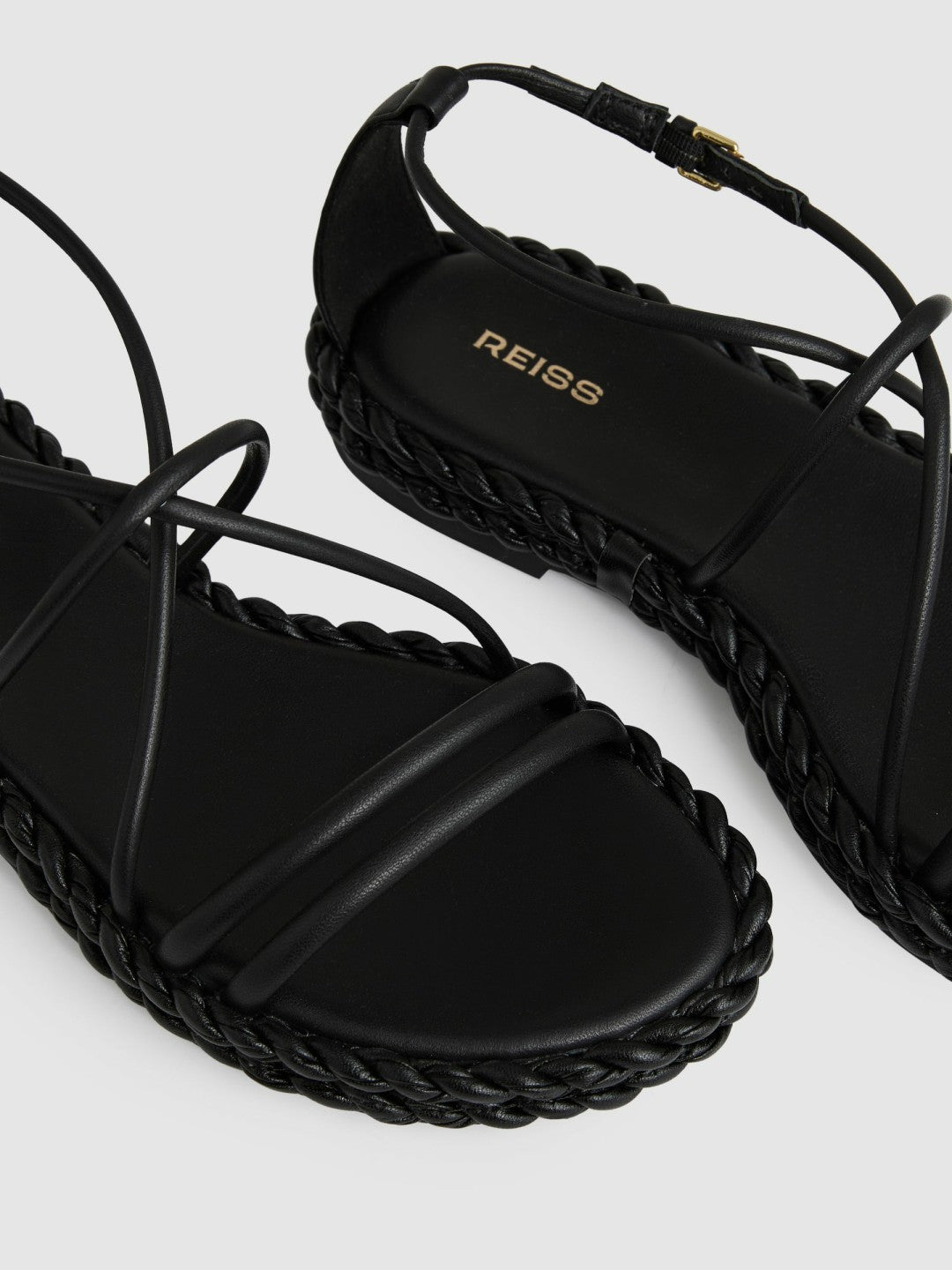 Leather Braided Flat Sandals Black | Womens