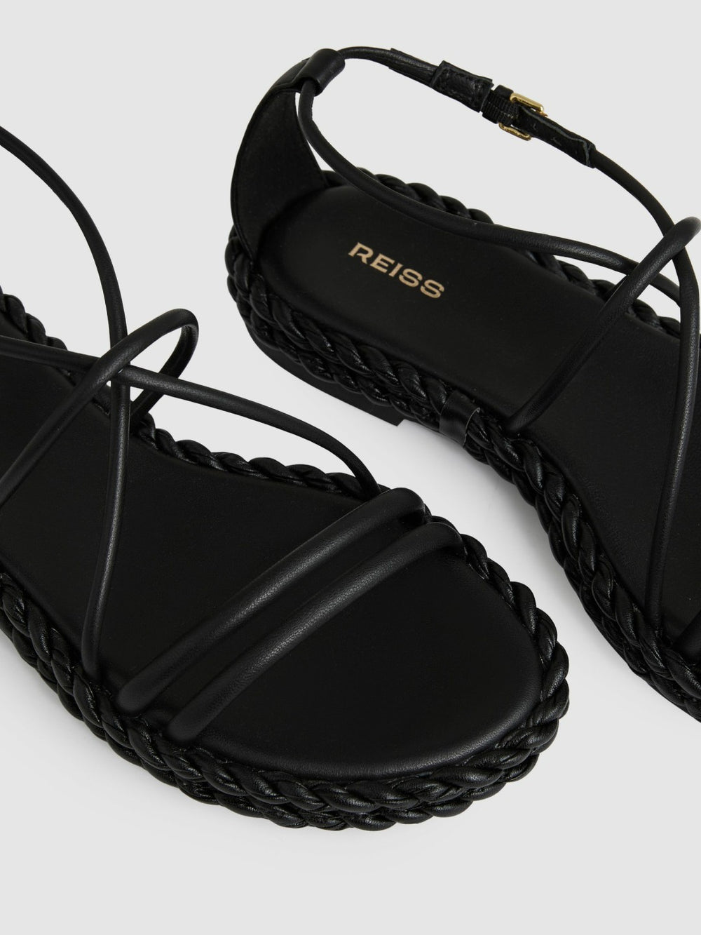 Leather Braided Flat Sandals Black | Womens