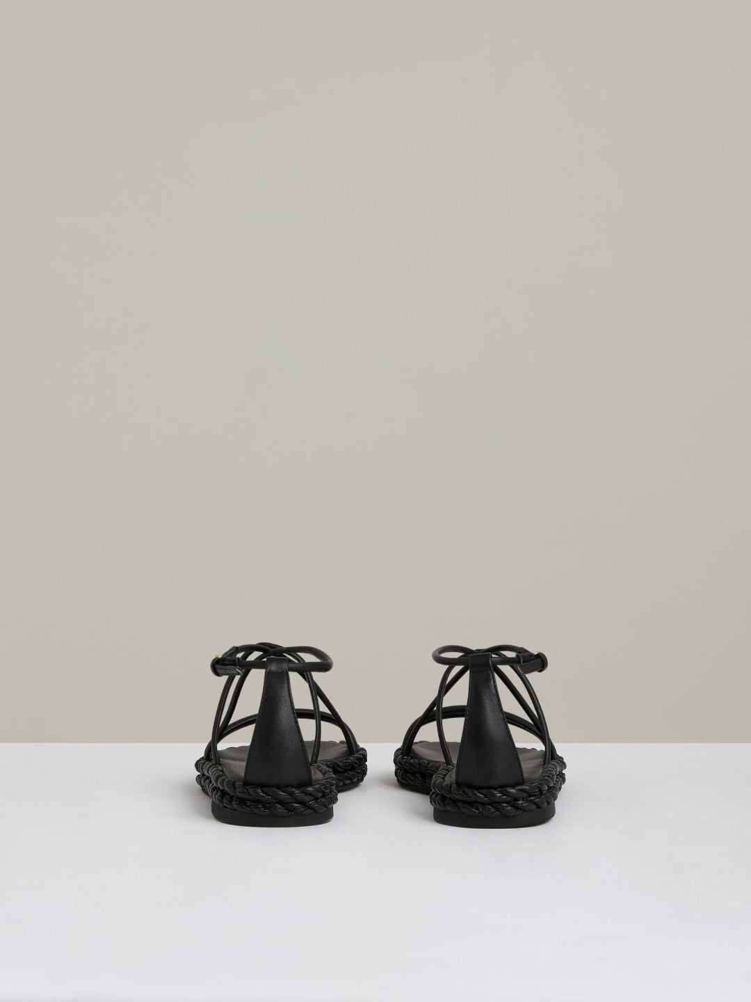 Leather Braided Flat Sandals Black | Womens