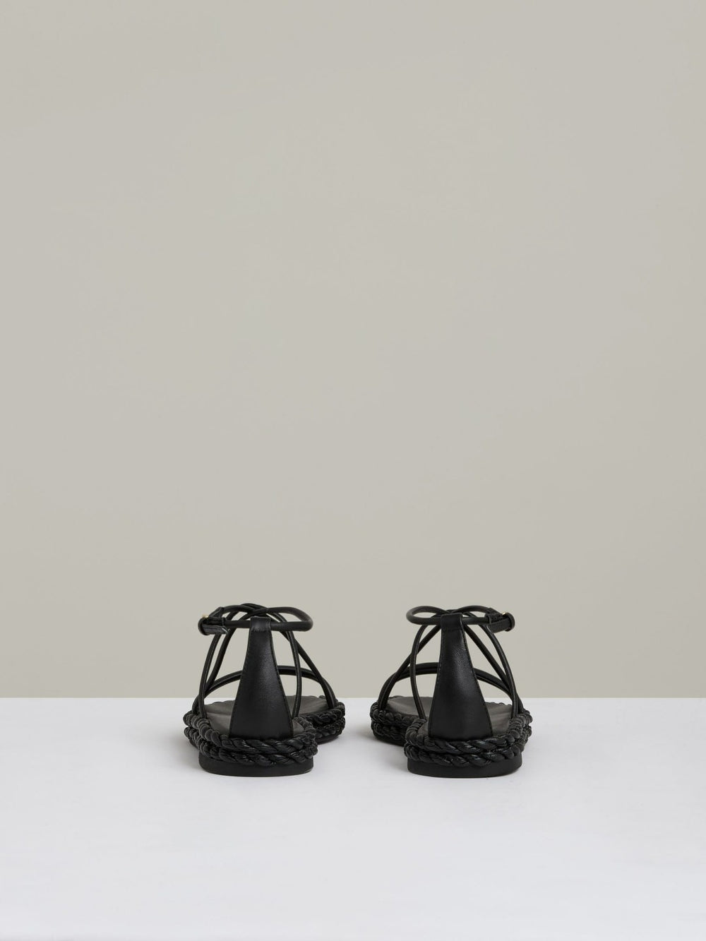 Leather Braided Flat Sandals Black | Womens