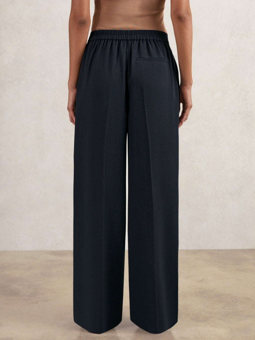 Petite Elasticated-Waist Wide-Leg Twill Trousers Navy | Womens