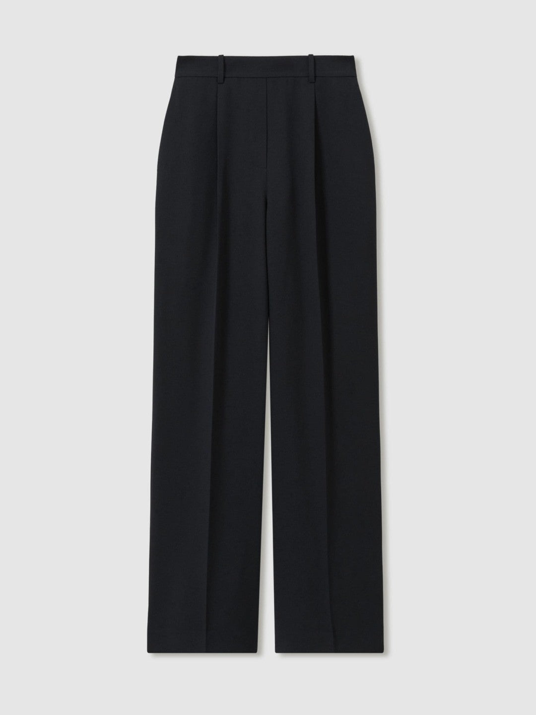 Elasticated-Waist Wide-Leg Twill Trousers Navy | Womens