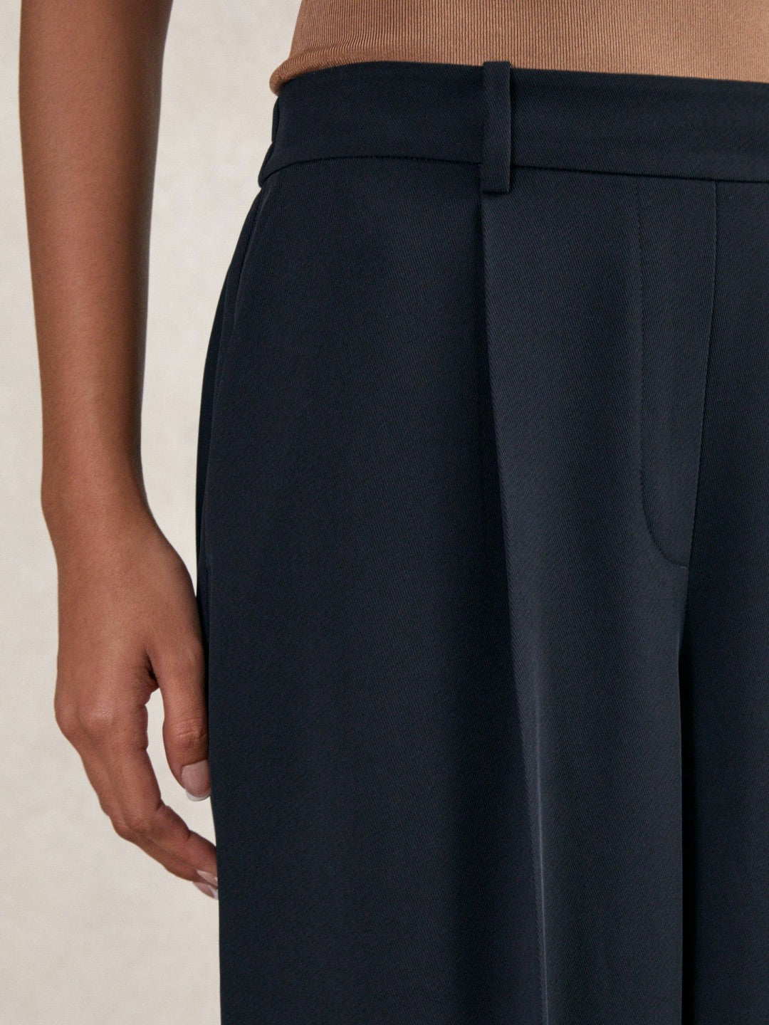 Elasticated-Waist Wide-Leg Twill Trousers Navy | Womens
