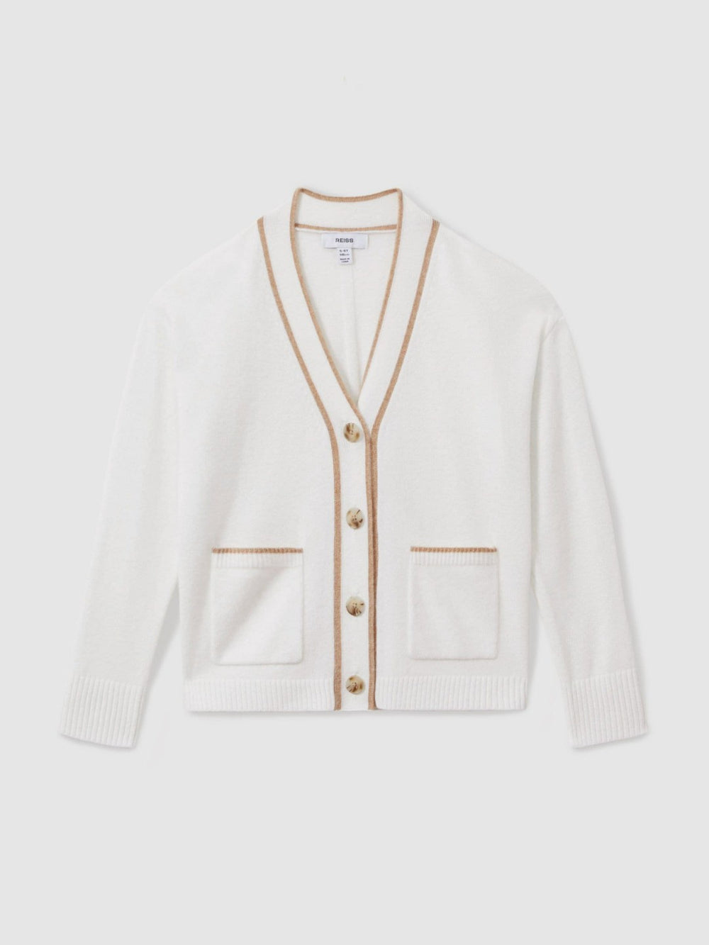 9-13 yrs Wool-Blend Tipped Cardigan Cream | Children