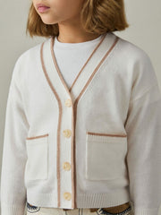 4-9 yrs Wool-Blend Stripe-Detail Cardigan With Cashmere Cream | Children