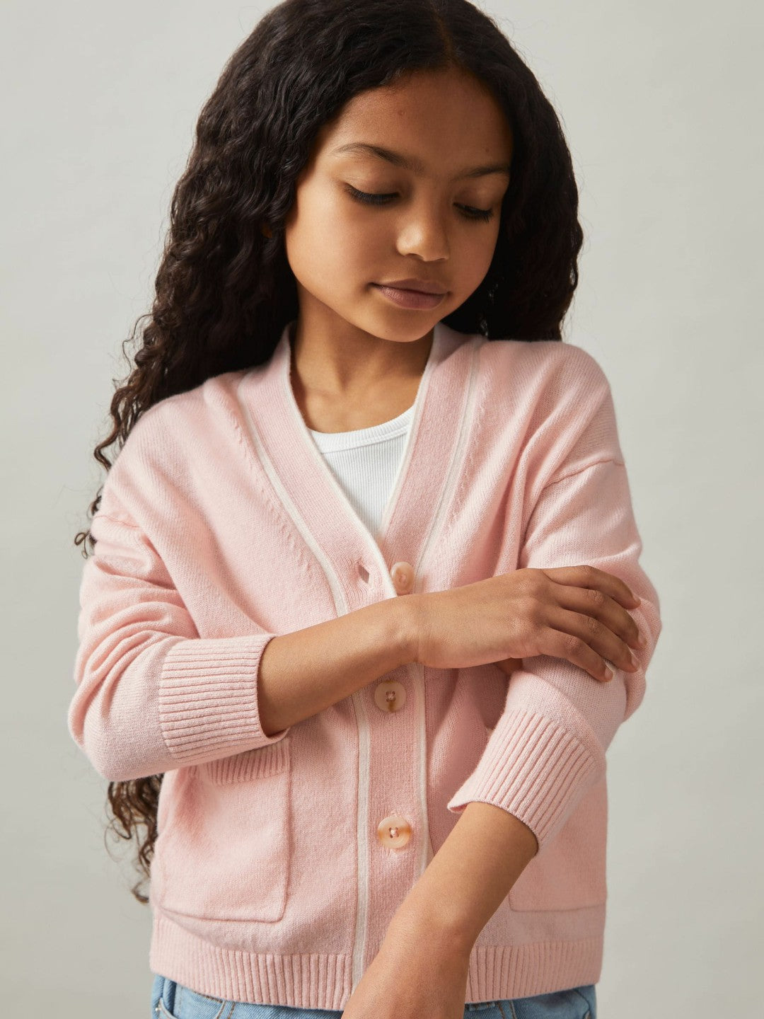 4-9 yrs Wool-Blend Stripe-Detail Cardigan With Cashmere Pink | Children