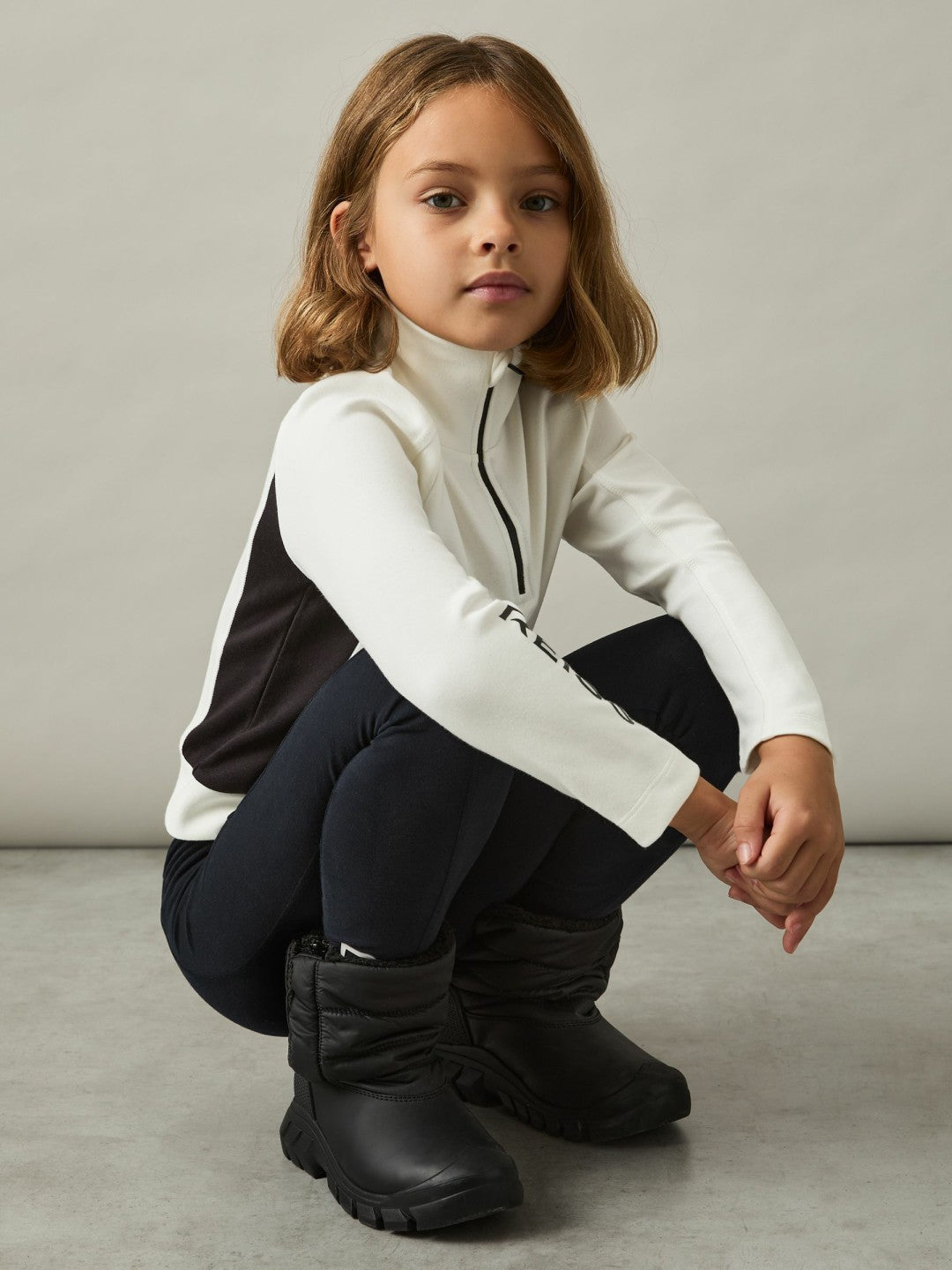 9-13 yrs Funnel-Neck Base-Layer Top White/Black | Children