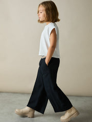 4-9 yrs Stripe-Waistband Wide-Leg Trousers Navy | Children