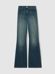 Petite Patch-Pocket Flared Jeans Mid Blue | Womens