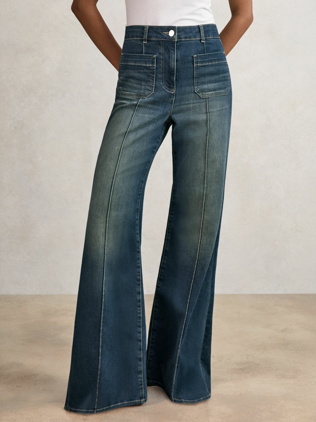 Petite Patch-Pocket Flared Jeans Mid Blue | Womens